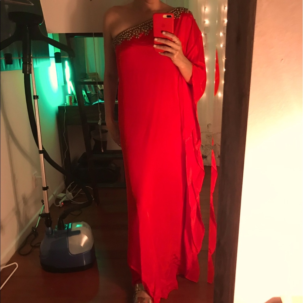 Red off the shoulder dress